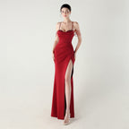 New order bead fish bone waist strap pleated deep V suspender evening dress banquet