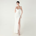 New order bead fish bone waist strap pleated deep V suspender evening dress banquet