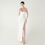 New order bead fish bone waist strap pleated deep V suspender evening dress banquet