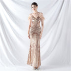 new dress craft order ostrich hair positioning flower bead piece evening dress