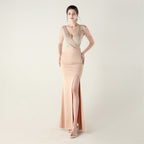 New beaded hot diamond craft slim evening dress, banquet wedding officiant