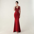 New Bead Lace Bead Embroidery Evening Ceremony, Off-Shoulder Fishtail Dress, Red Carpet Wedding Banquet Dress