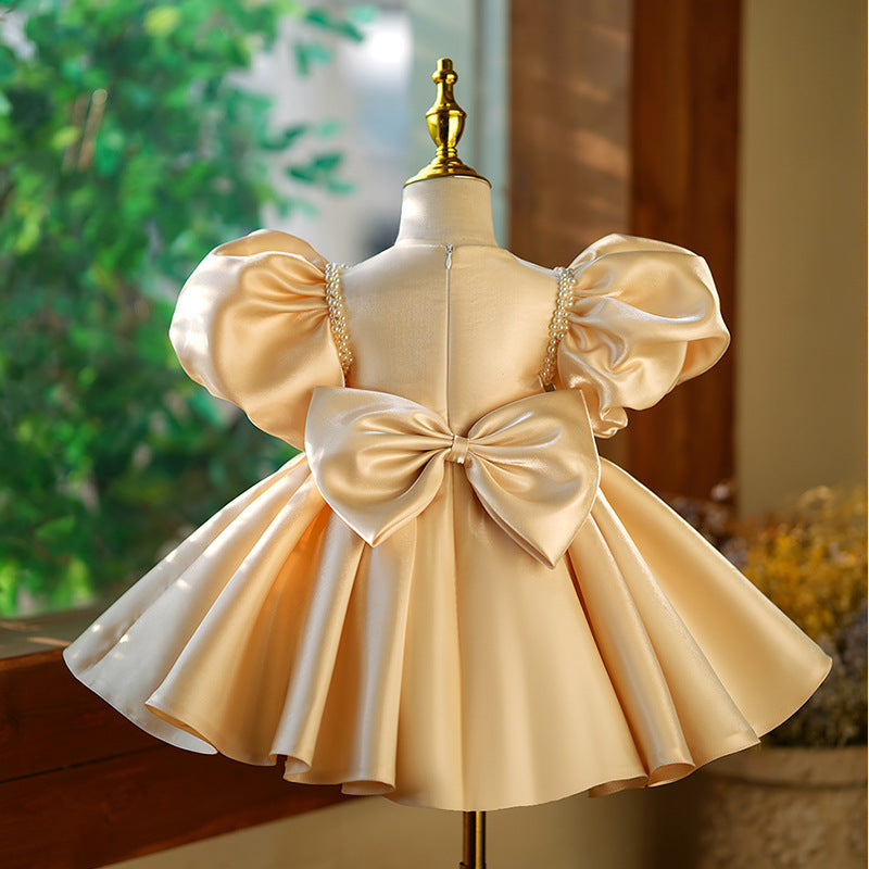 Toddler Communion Dress Wedding Pearl Big Bow-knot Princess Dress