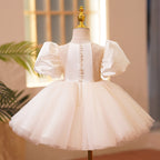 Ballkleider für Kleinkinder, Mädchen, Puffärmel, Schleife, Festkleid, Kommunion, formelles Prinzessinnenkleid 