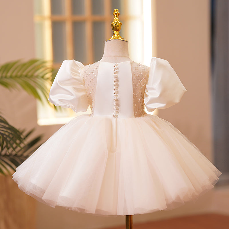 Ballkleider für Kleinkinder, Mädchen, Puffärmel, Schleife, Festkleid, Kommunion, formelles Prinzessinnenkleid 
