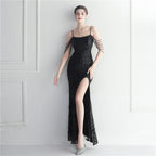 Positioning flower bead slice bead craft foreign trade sexy dress long