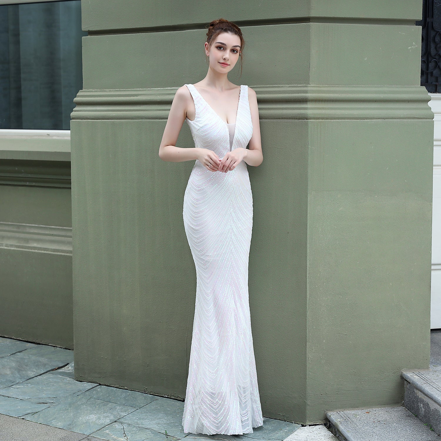 New sequined fishtail long dress performance event banquet car model etiquette evening dress
