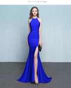 New fashionable long red fishtail neck wedding banquet evening dress
