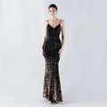 New fleece bottom gradual change bead sexy suspender evening dress