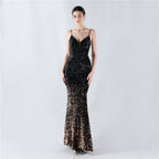 New fleece bottom gradual change bead sexy suspender evening dress