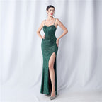 Symphony bead side split long suspender evening dress