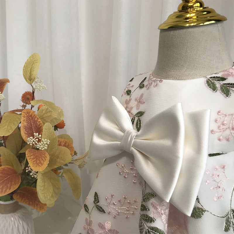 Baby Girl Dress Toddler Birthday Party Flower Printing Bow Communion Dress