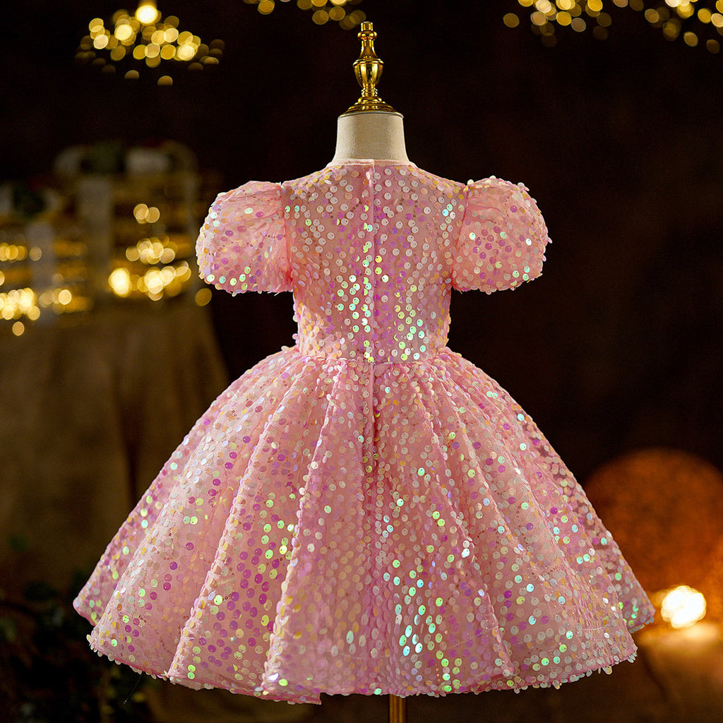 Vestido de primera comunión con lentejuelas rosas para niña, vestido de princesa para cumpleaños de niña pequeña 