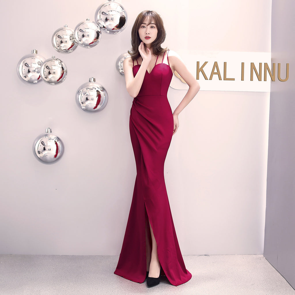 Banquet evening dress winter fashion elegant long sexy suspender slim fishtail black dress dress