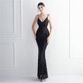 Positioning flower suspender party sequined dress long banquet slim evening dress temperament fishtail skirt