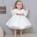 Blumenmädchenkleid, Kleinkind-Kommunionkleid, formelles weißes Kleid mit Schleife und Spitze, Taufkleid 