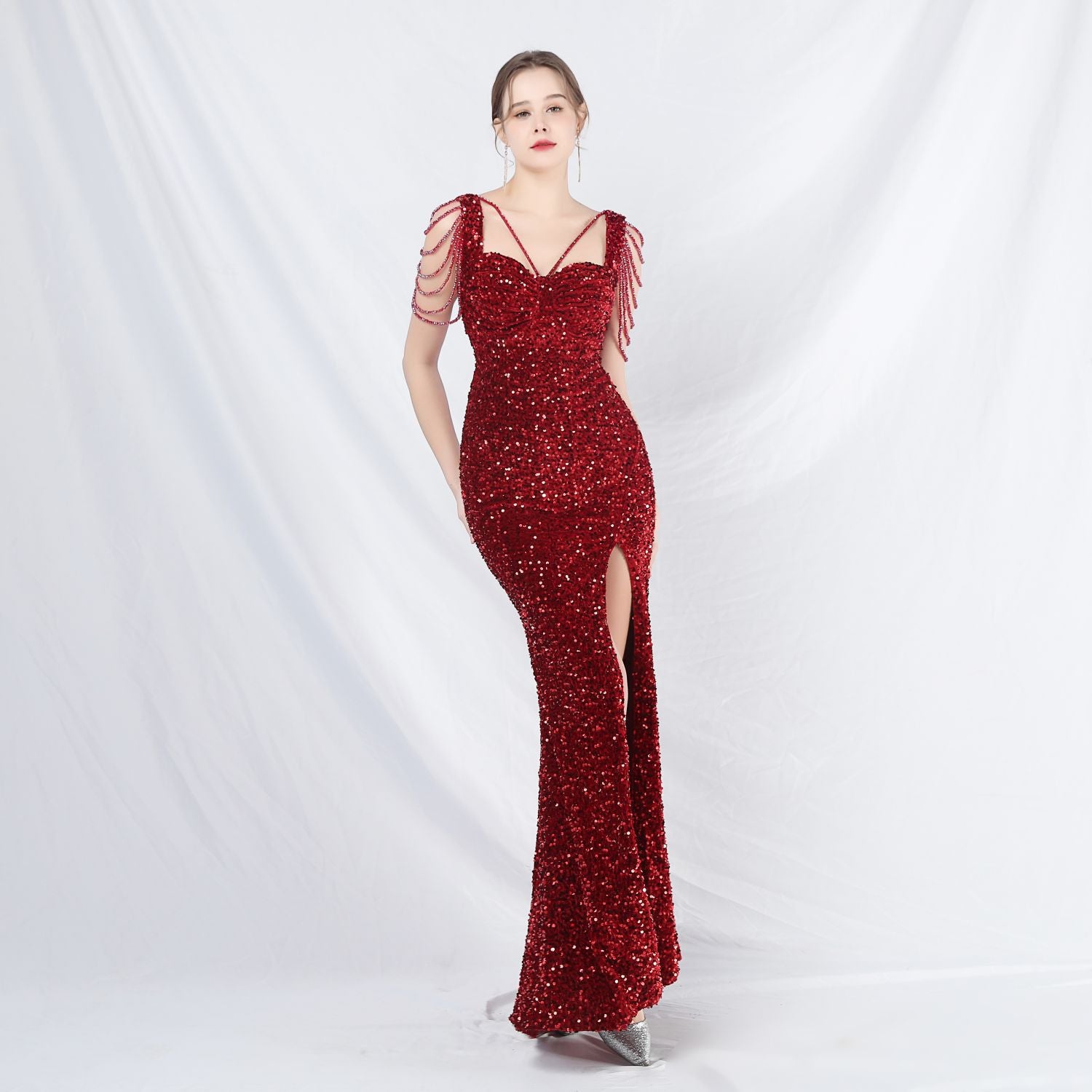 Formal settings fleece bead sheet handmade beaded long evening dress