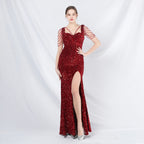 Formal settings fleece bead sheet handmade beaded long evening dress