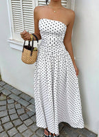 Polka Dot Strapless Sleeveless Ruffle Slim Maxi Dress