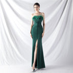 New art bag buckle handmade ostrich hair satin long evening dress