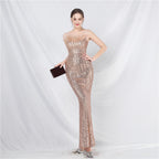 New Craft Ostrich Hair High-end Symphony Bead Evening Dress Banquet Party Dress