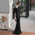 Angel wings sequined fishtail banquet elegant temperament annual meeting host car model party dress female summer