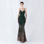 New fleece bottom gradual change bead sexy suspender evening dress