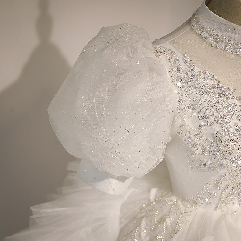 Kommunionkleid für Kinder, Blumenmädchenkleid, weiß, elegant, festlich, Hochzeit, bauschig, Prinzessinnenkleid 
