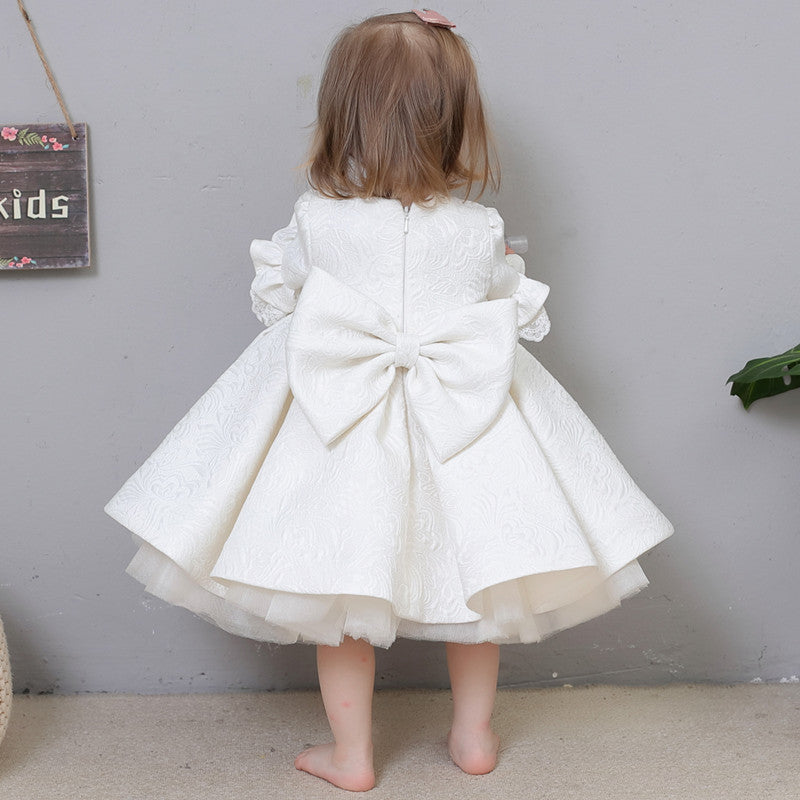 Blumenmädchenkleid, Kleinkind-Kommunionkleid, formelles weißes Kleid mit Schleife und Spitze, Taufkleid 