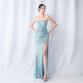 Symphony bead side split long suspender evening dress
