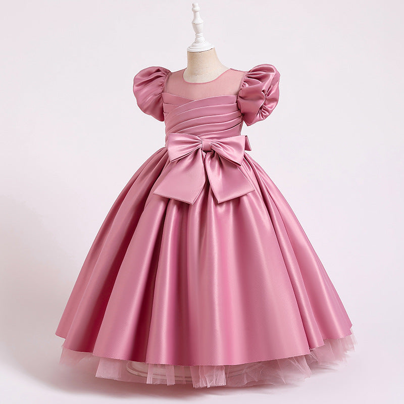 Kommunionkleid für Mädchen, elegant, mit großer Schleife, bauschig, Prinzessinnenkleid, festliches Partykleid 