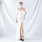 New trend two kinds of rope binding method waist setting ear satin evening dress