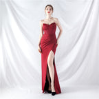 Heavy industry court fishbone vest waist high-end small vertical tail satin evening dress