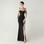 New bead tube craft fishbone strap waist formal banquet dance suspender sequined evening dress