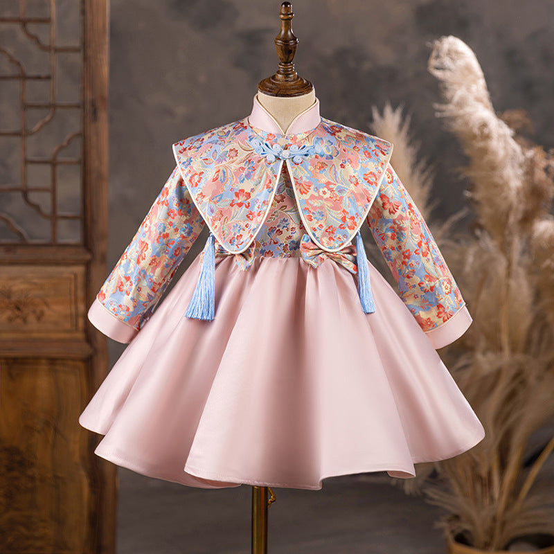 Niedliches Baby-Mädchen-Kleidchen mit Puffärmeln, bedruckt, ideal für Erstkommunion, Geburtstagsfeier und Prinzessinnen-Look 