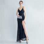 New high-density sequins bundled waist styling side split high-end evening dress