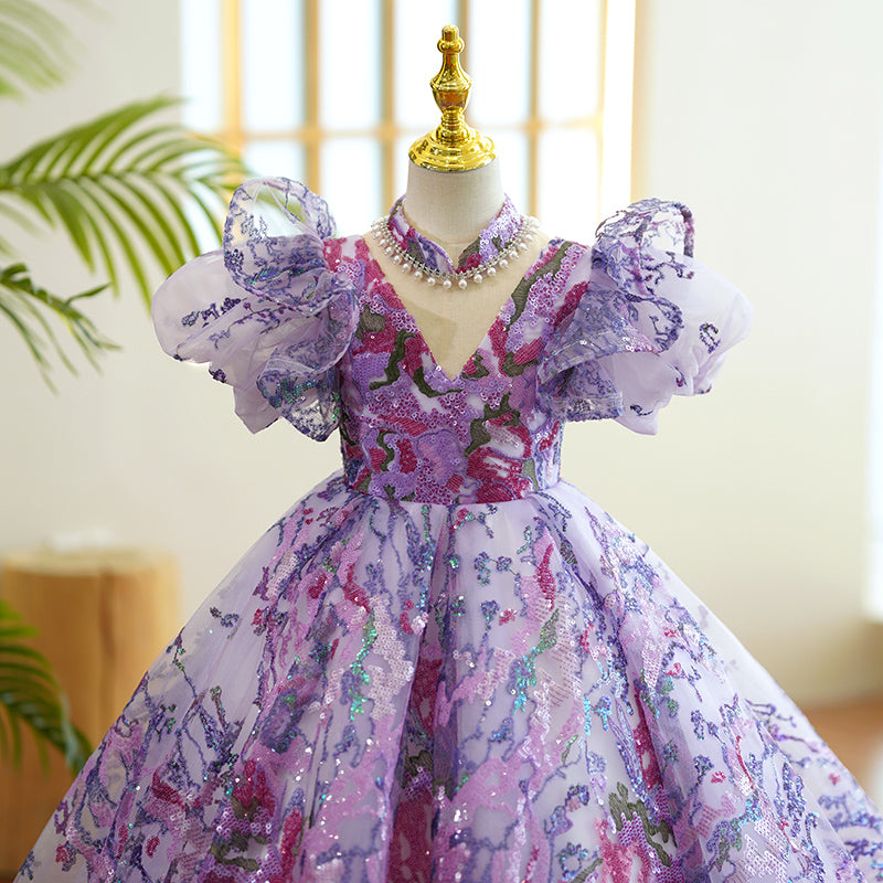 Kommunionkleid für Babys und Kleinkinder, lila Pailletten, bauschig, Prinzessinnenkleid 
