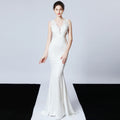 Pure handmade appliqué beaded toast dress bridal long thank you banquet slim fishtail dress wedding evening dress