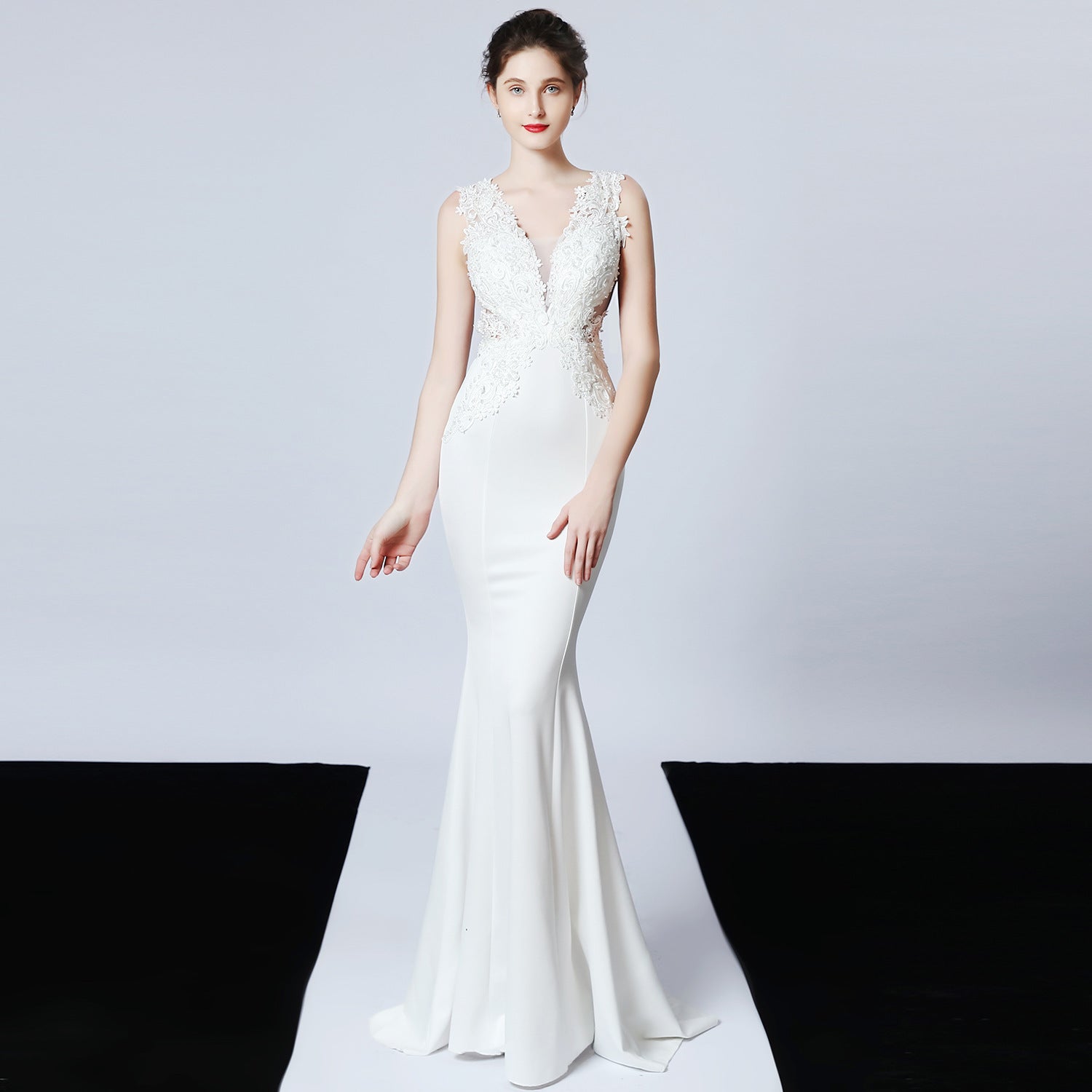 Pure handmade appliqué beaded toast dress bridal long thank you banquet slim fishtail dress wedding evening dress