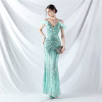 new dress craft order ostrich hair positioning flower bead piece evening dress