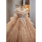 Vestido de princesa con lentejuelas y cuentas para fiesta de cumpleaños de comunión de niña pequeña 
