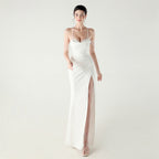 New order bead fish bone waist strap pleated deep V suspender evening dress banquet