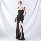 New trend two kinds of rope binding method waist setting ear satin evening dress