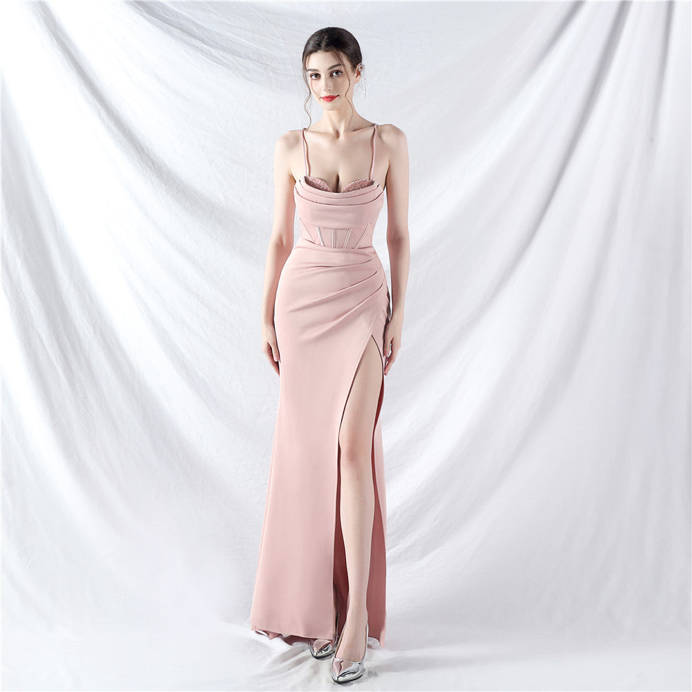 Fishbone vest waist heavy industry craftsmanship beaded tube top sling high-end evening dress