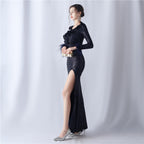 High-end evening dress decorated with ostrich hair craft wavy beads