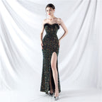 Court fishbone vest waist handmade ostrich plush bottom beads high-end evening dress
