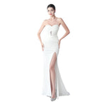 New fish bone waist setting satin cloth scratching wrinkle high-end tube top trailing evening dress