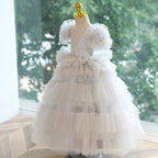 Vestido de primera comunión para niña, vestido de princesa de verano gris esponjoso con forma de pastel para fiesta 