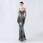 New waist fish bone shaping positioning flower beads live streaming host sexy bead suspender evening dress