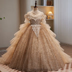 Vestido de princesa con lentejuelas y cuentas para fiesta de cumpleaños de comunión de niña pequeña 